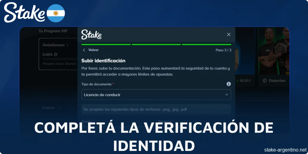 Completá la verificación de identidad en Stake
